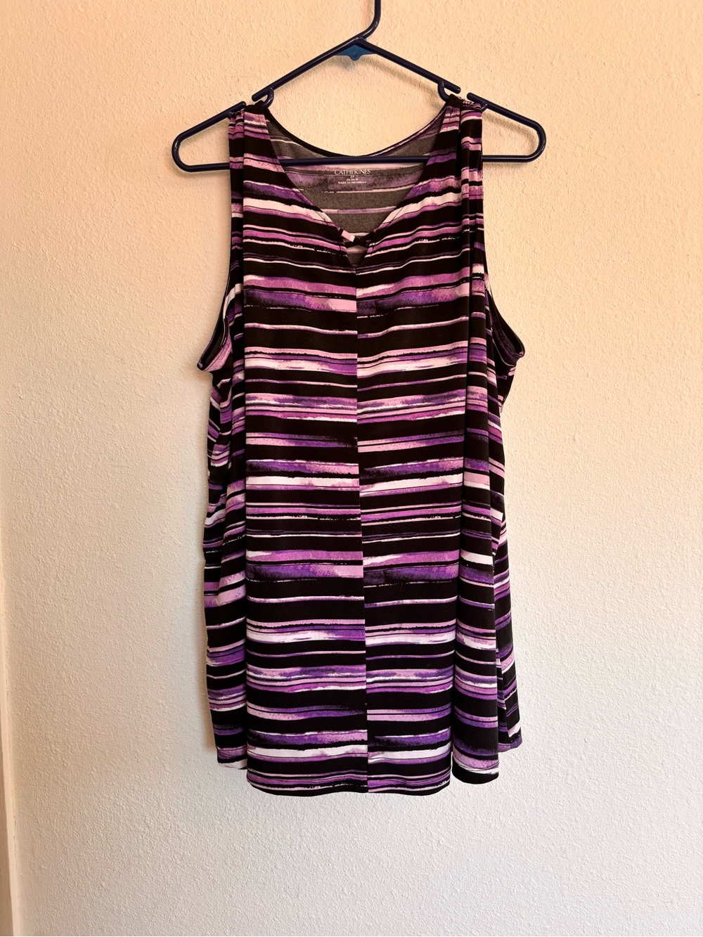 Catherines 2X 22/24W Purple Black Striped Sleeveless Tank Top Blouse
